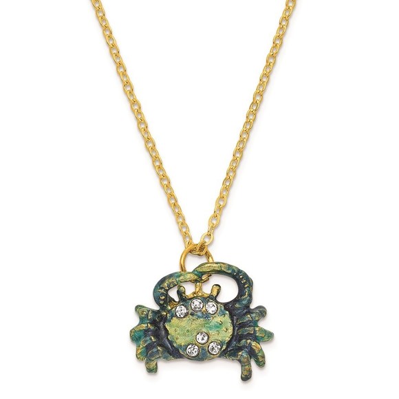 Pewter Bejeweled Crystals Enameled CHESAPEAKE Blue Crab Trinket Box w Pendant - Picture 4 of 6